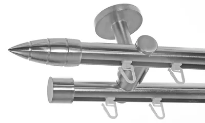 Produktbild von Innenlauf Gardinenstange Edelstahl Look 20mm Deckenbefestigung, 2-läufig Spitze, Länge wählbar D40 E81E30