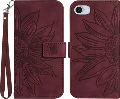 Produktbild von iPhone 16e / 17e Hülle - Coverup Sonnenblume Klapphülle mit Schlüsselband - Bordeaux