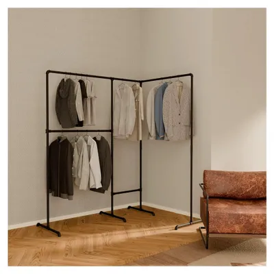 Produktbild von Kleiderständer Schwarz – Freistehende Kleiderstange im Industrial Design 178 x 194 cm – Offener Kleiderschrank & Garderobenständer aus Metall für Schlafzimmer, Flur & Ankleidezimmer