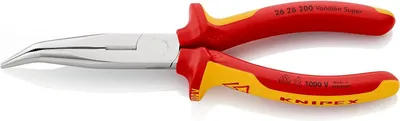 Productafbeelding van Knipex platte ronde tang, conform DIN ISO 5745, lengte 200 mm, met gebogen snijkant, VDE, chroom, 2K-grepen - 26 26 200 SB