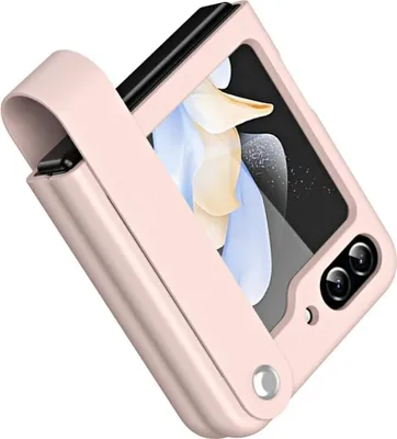 Produktbild von Lederhülle für Samsung Galaxy Z Flip 6 / Z Flip 7 FE Hülle mit Fingerhalter Hart-PC Stoßfest Handyhülle Pink