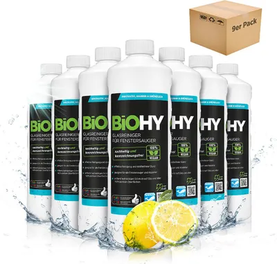 Produktbild von BiOHY Glasreiniger für Fenstersauger 9x1L Fensterputzmittel Glasreiniger Fensterreiniger