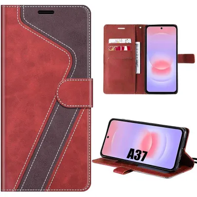 Image de Coque pour Samsung Galaxy A37 5G, Anti-Rayures Antichoc Cuir Synthétique Rouge Marron