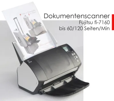 Produktbild von Fujitsu fi-7160 DUPLEX Dokuscanner A4 A5 600dpi 60/120 Seiten/min für Windows 10 11 beidseitig