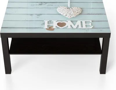 Produktbild von DEQORI Couchtisch 90x55 cm Schwarz 'Holzschrift HOME' Glas Beistelltisch