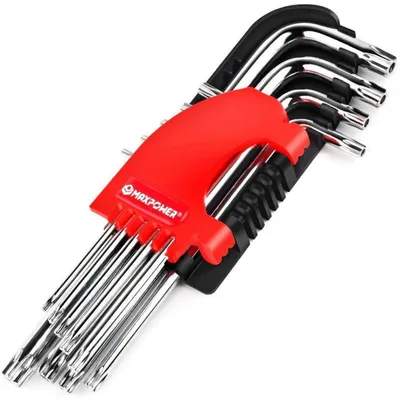 Immagine prodotto di Set di chiavi Torx a bussola, 9 pezzi, lunghezza standard, da T10 a T50, per viti TORX a testa incassata, acciaio Cr-V, con clip in plastica