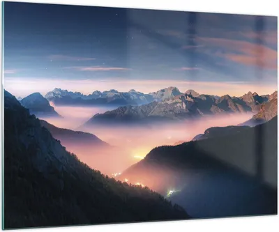 Produktbild von Bilder auf glas - Einteilig - Berge Wolken Nebel - 100x70cm - Glasbilder - Wandbilder - Bilder - zum Aufhängen bereit - Wanddekoration aus Glas - Glas Bilder - Wandbild auf Glas - GAA100x70-5004