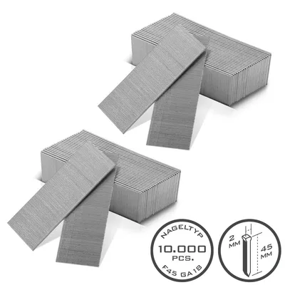 Produktbild von STAHLWERK Druckluft Nägel 45 mm Gauge 18 (1,25 x 1,05 mm) 2 mm Kopf 10.000er Set