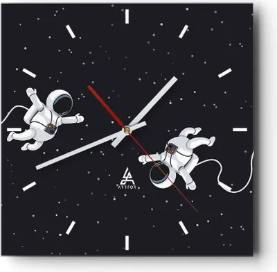 Produktbild von Wanduhr - Quadrat - Glasuhr - Cartoon Astronauten Kosmos - 40x40cm - Schleichendes Uhrwerk - Lautlos - zum Aufhängen bereit - Dekoration Modern - Wanddekoration aus Glas - C3AC40x40-4867