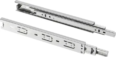Two metal drawer slides are shown against a white background.