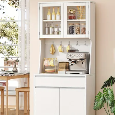 Image de Armoire de cuisine - Armoire haute - Armoire de rangement - Rangement pour cuisine - Buffet - Étagères réglables - 40x75x180 cm, blanc