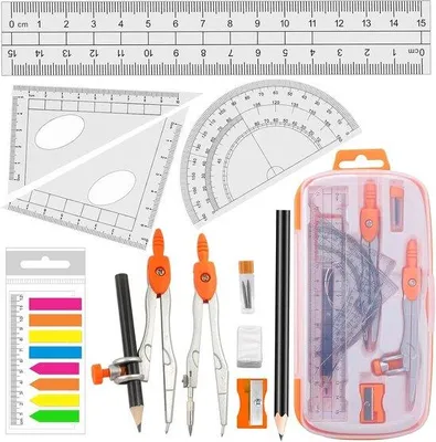 Image de Kit d'apprentissage de la géométrie - Avec rapporteur et compas - Pièce unique - Orange - Pour les élèves