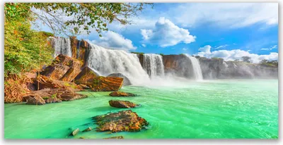 Produktbild von Glasbilder 120x60 Wandbild Druck auf Glas Wasserfall See Landschaft