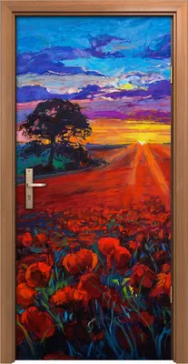 Produktbild von Türposter 90x200 cm Türaufkleber Türtapete Türfolie Klebefolie Foto Wiesen landschaft Mohn Felder
