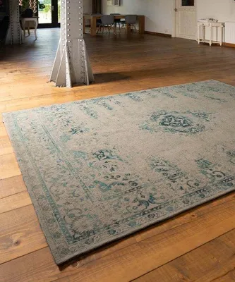 Produktbild von Unyqoos® Heritaged Vintage-Teppich Nomad – 240 x 340 cm, handgewebte Chenille, 100% Baumwolle, Grau/Blau