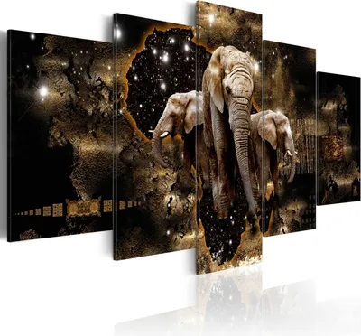 Image de Toiles 200 x 100 cm g-A-0011-b-n Toile intissé Toile 5 pièces Impression artistique moderne Tableaux muraux XXL Décoration murale Design Tableau mural AFRIQUE ÉLÉPHANT
