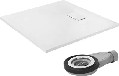 Produktbild von LuxeBath Duschwanne 90x90cm Weiß Extra flache SMC Duschtasse Brausewanne Brausetasse mit Anti-Rutsch-Oberfläche & Ablaufgarnitur einfache Montage