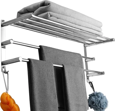 Obrázok produktu pre Držiak na uteráky 43 až 78 cm, nehrdzavejúca oceľ, 3 poschodia, do kúpeľne