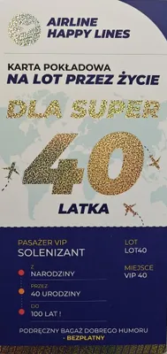 Zdjęcie produktu dla Karnet na 40 urodziny - karta pokładowa na lot przez życie