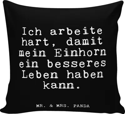 Produktbild von Mr. & Mrs. Panda kissen für sofa Ich arbeite hart, damit... - Schwarz - Geschenk, Glizer Spruch Sprüche Weisheiten Zitate Lustig Weisheit Worte, kuschelkissen 40x40