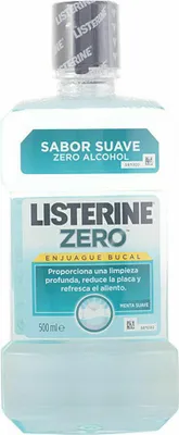 Zdjęcie produktu dla LISTERINE Cool Mint Zero Alcohol, 500 ml, Mięta, Butelka, Water Sorbitol Propylene Glycol Poloxamer 407 Sodium Lauryl Sulfate Eucalyptol Benzoic Acid Sodium..., Rinse twice a day with 2/3 fluid ounce or 20 mL (4 teaspoonfuls) for 30 seconds. Do not swallow. ..., Alkohol