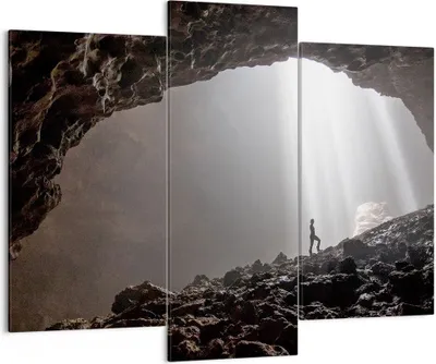 Produktbild von Bild auf Leinwand - Leinwandbild - 3 Teile - Höhle Morgendämmerung Frau - 130x100cm - Wand Bild - Wanddeko - Wandbilder - Leinwanddruck - Bilder - Wanddekoration - Leinwand bilder - CB130x100-4468