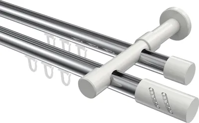 Produktbild von Interdeco Innenlaufstange / Gardinenstange mit Innenlauf Chrom / Weiß, Typ Prestige Zoena (Glitzerzylinder), 20 mm Ø 2-läufig, 260 cm