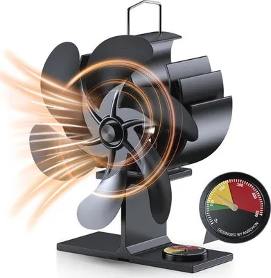 Image de Ventilateur de cheminée pour poêle à bois à 6 pales | À entraînement thermique | Alerte de température | Ventilateur de cheminée silencieux | Accessoires pour poêle à bois