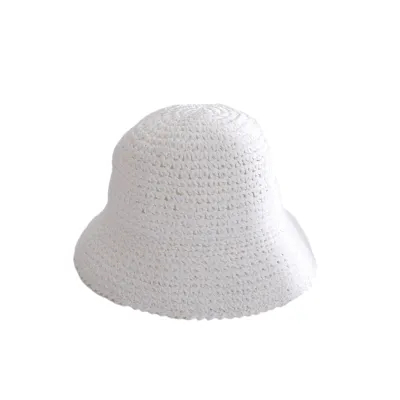 Produktbild von Damen Sommerhut aus gewebtem Stroh, einfarbig, faltbar, breite Krempe, hohl, atmungsaktiv, Sonnenschutz, Strandhut, weiß