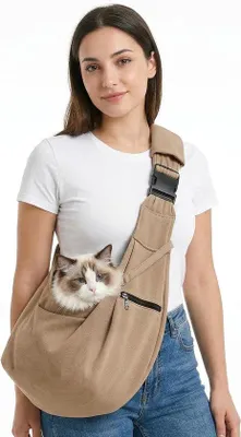 Produktbild von Tragetasche für kleine Hunde und Katzen – atmungsaktiv – Khaki – sichere und komfortable Transportmöglichkeit