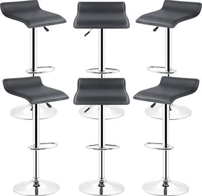 Produktbild von Barhocker 6er Set Schwarz höhenverstellbar mit Rückenlehne und Armlehne