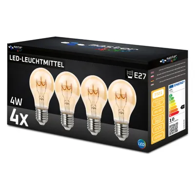 Produktbild von MasterLED E27 A60 Filament LED - 4W 400lm - Leuchtmittel - 2200K Warmweiß Amber Dimmbar - 4er Set