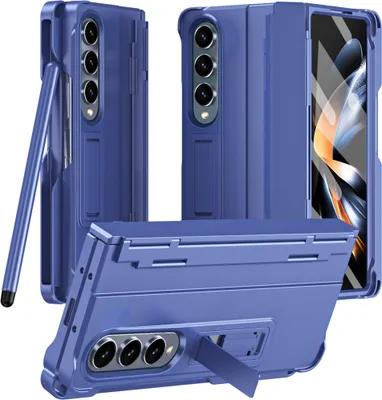 Image de Etui pour Samsung Galaxy Z Fold 4 5G Housse rigide antichoc avec stylo, protection de la charnière et protection de l'écran bleu
