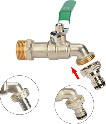 Produktbild von IBC Tank Zubehör - Gartenhahn - IBC Container Hahn für Wassertank (Grün 3/4 Wasseranschluss + 3/4 Wasserabfluss)