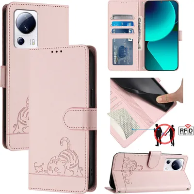 Produktbild von Leder Hülle für Xiaomi 13 Lite /Xiaomi Civi 2 Süße Katze Flip Case Brieftasche Schutzhülle mit Standfunktion Pink