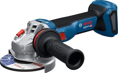 A Bosch cordless angle grinder is shown against a white background.