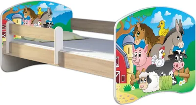 Produktbild von ACMA Jugendbett Kinderbett Junior-Bett Komplett-Set mit Matratze Lattenrost und Rausfallschutz Sonoma 34 Farm 180x80