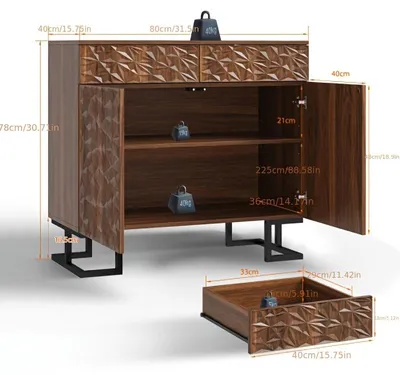 Produktbild von Kommode, 68,5 cm hoch – Kommode, Aufbewahrungsschrank, Sideboard und Schrank in modern-klassischem Braun mit Metallfüßen