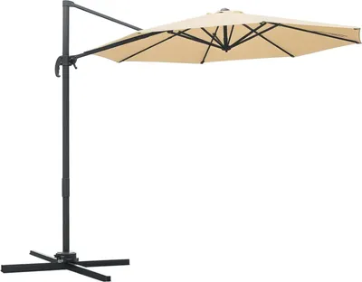 Image de Outsunny Parasol déporté octogonal inclinable parasol rotatif 360° avec pied en croix 8 beleines manivelle inclus châssis alu. acier Ø 3 x 2,5H m beige