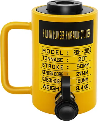 Zdjęcie produktu dla Hydrauliczny podnośnik tłokowy – udźwig 20 t – skok 599 cm – kompaktowy – podnoszenie/pchanie/ciąganie – żółty