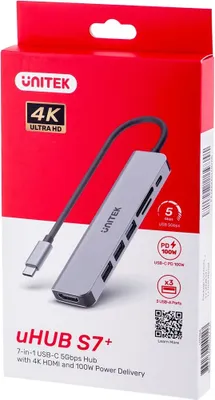 Image de UNITEK HUB USB-C H1118A ; 3 ports USB-A. 1 port HDMI USB-C. 1 lecteur de carte SD. 1 lecteur de carte microSD.