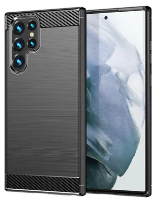 Produktbild von MobyDefend Hülle für Samsung Galaxy S23 Ultra - TPU Schutzhülle mit gebürsteter Metall- und Carbon-Optik - Schwarz