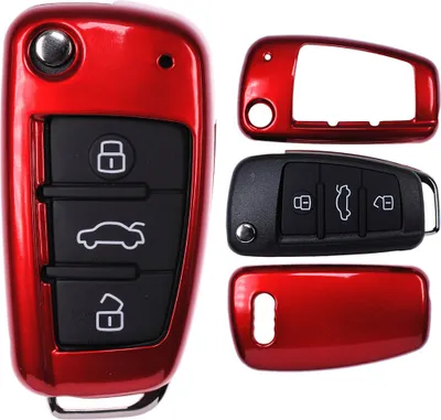 Produktbild von Auto Schlüssel Kunststoff Hülle ABS Plastik Schutz Cover Rot kompatibel mit Audi A1 8X S1 A3 8P S3 A6 4F S6 Q7 Klappschlüssel
