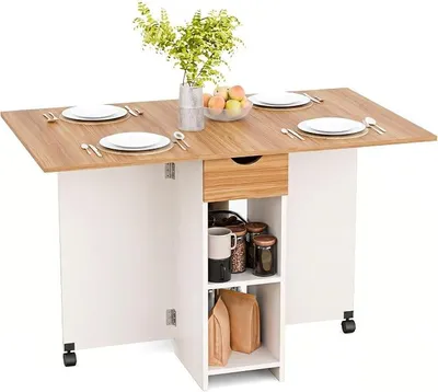 Imagen del producto de Mesa plegable Silecomplaza de 120 cm, mesa de cocina con ruedas para 2-4 personas