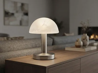 Produktbild von LED Touch Tischleuchte dimmbar - Pilzlampe Silber mit Glas Lampenschirm Weiß