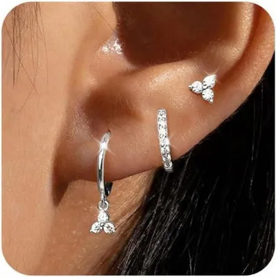 Produktbild von FUNEIA Ohrringe Set Damen 925 Silber 14K Vergoldet Zirkonia Anhänger Gold Silber
