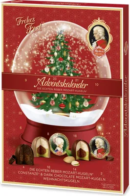 Produktbild von Reber Mozart Adventskalender mit echten Mozartkugeln, Marzipan & Nougat | 480g
