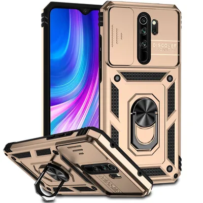 Immagine prodotto di Custodia per Xiaomi Redmi Note 8 Pro a doppio strato con copertura scorrevole della fotocamera e supporto ad anello Oro