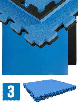 Immagine prodotto di 3 tappetini protettivi per pavimenti da 25 mm, 90x90 cm, blu e nero