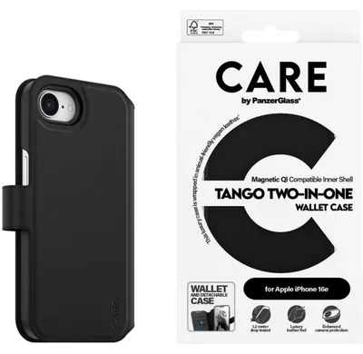 Obrázek produktu pro PanzerGlass CARE™ by ® Tango 2-in-1 Wallet Case w. Qi iPhone 17e | 16e, Obal, Apple, Apple - iPhone 16e, Apple - iPhone 17e, Černá